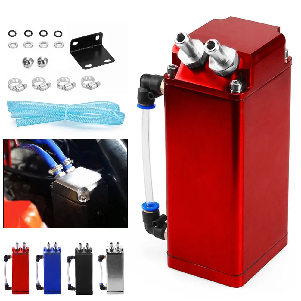 Universal Square Style Oil Catch Can Oil Tank Reservoir Breather Kit 0.5L Aluminium Racing Fuel Surge