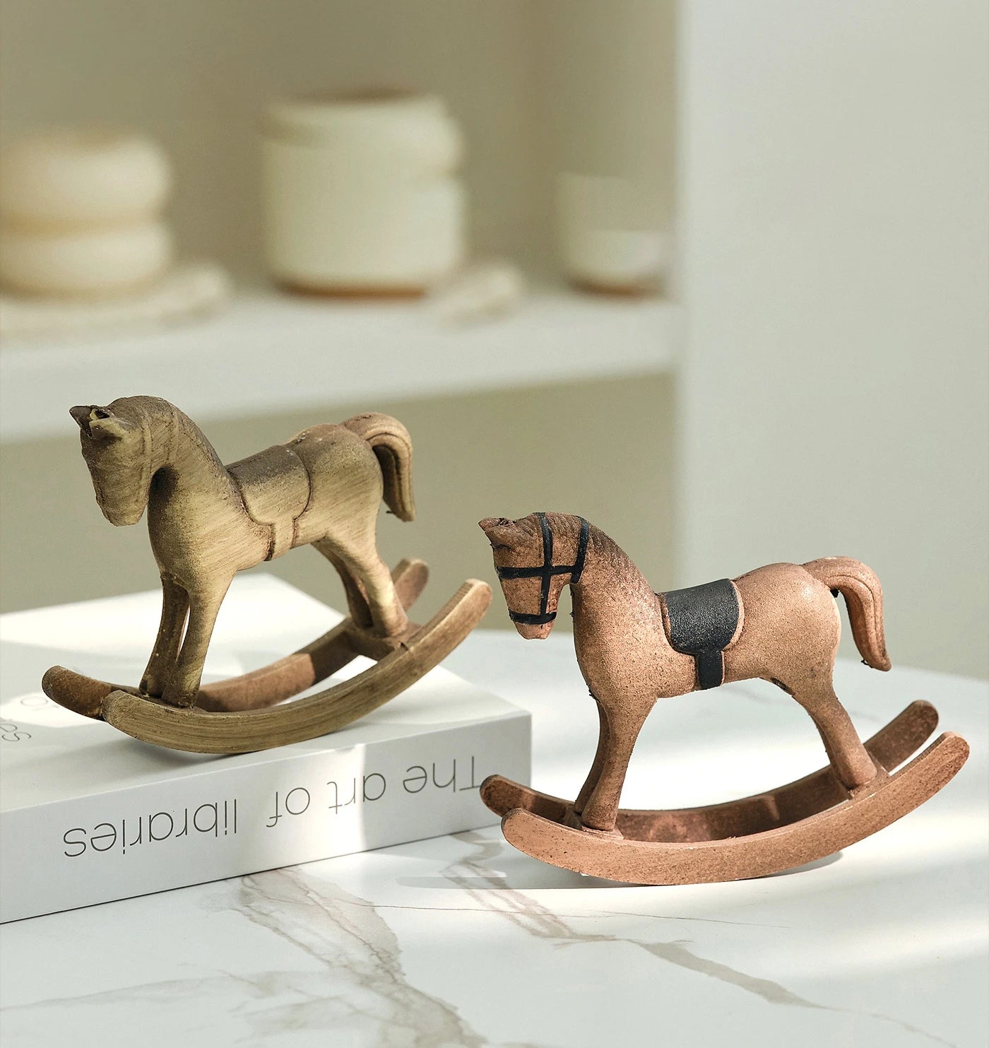 Nordic Retro Wooden Rocking Horse Ornament Desk Decor Balance Art Adornment Creative Hand Carved Animal Figurines Xmas Kids Gift