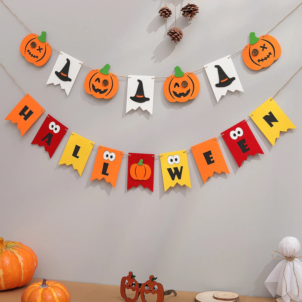 Boo Halloween Banner Pumpkin Ghost Spider Web Bat Bell Flag Party Decoration Flag Pendant