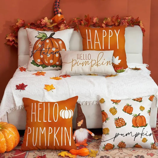 18*18inch Thanksgiving Decorative Cushion Cover ,Linen Pumkin Maple Leaf Autumn Pillow Covers ,Cushion Covers for Sofa Chair