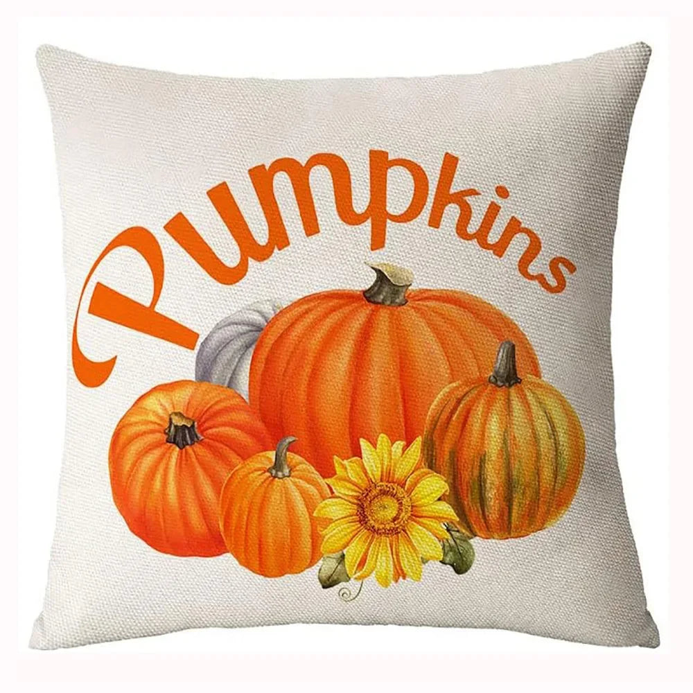 18*18inch Thanksgiving Decorative Cushion Cover ,Linen Pumkin Maple Leaf Autumn Pillow Covers ,Cushion Covers for Sofa Chair