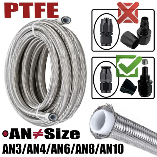 Engine Pipe Brake Tube 304 Stainless Steel Braided 1-6M(3.2-19.6FT) 3AN 4AN 6AN 8AN 10AN E85 PTFE Fuel Hose Oil Gas Cooler Line