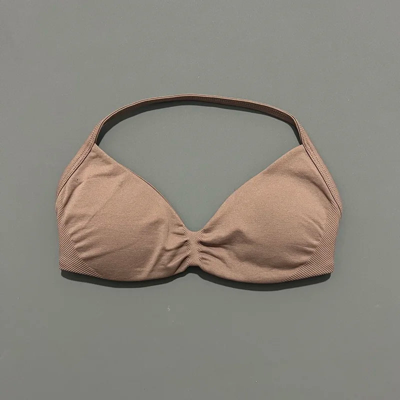 Sports Bra Push Up Strappy Sexy Open Back Gym Crop Top
