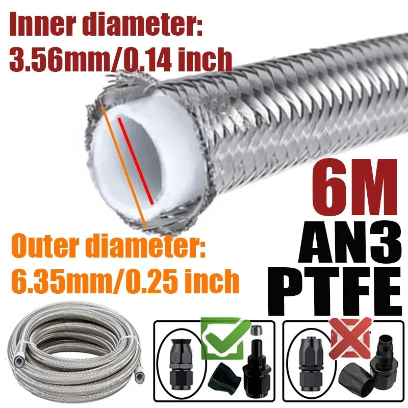 Engine Pipe Brake Tube 304 Stainless Steel Braided 1-6M(3.2-19.6FT) 3AN 4AN 6AN 8AN 10AN E85 PTFE Fuel Hose Oil Gas Cooler Line