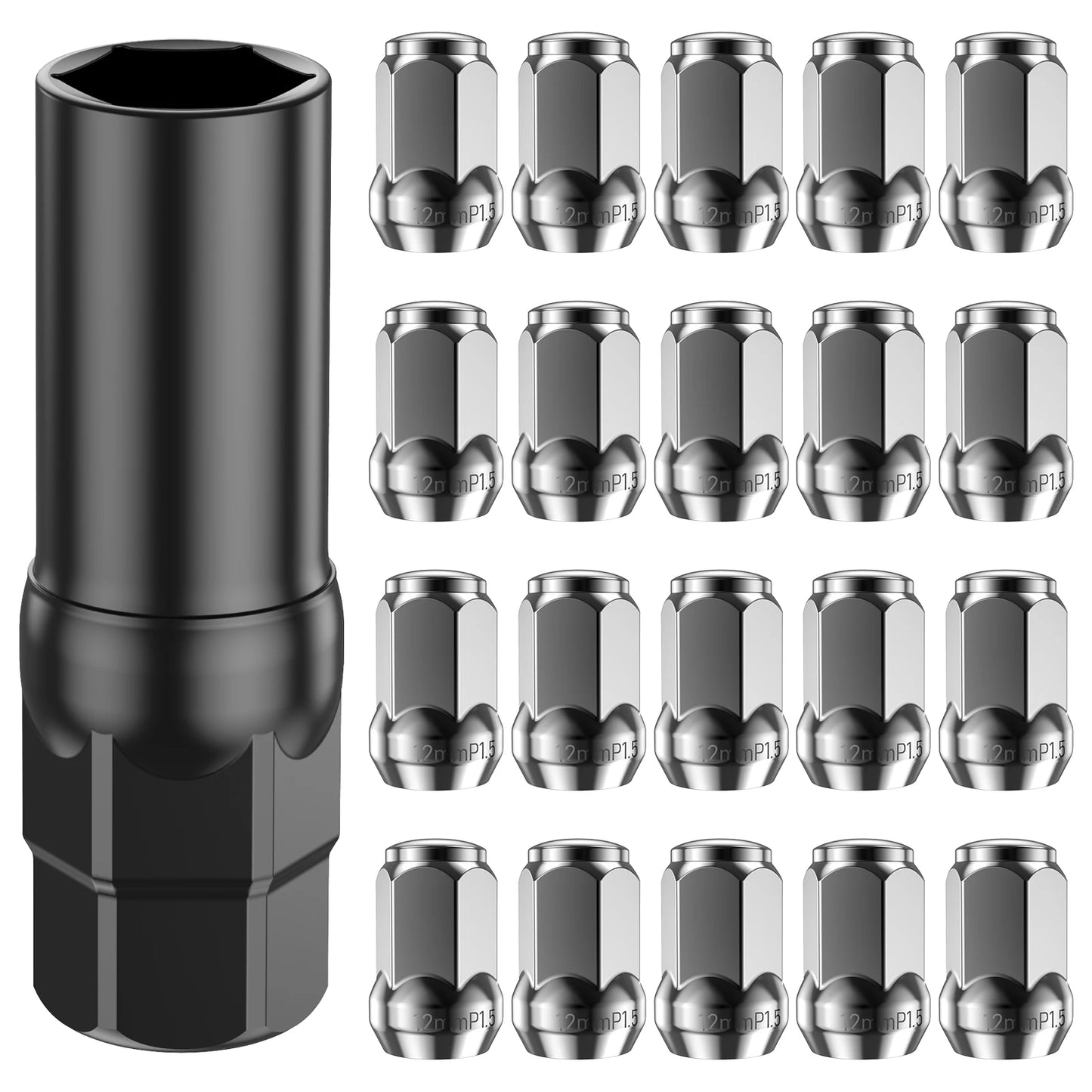 New 20Pcs Car Wheel Lug Nut Set 12mm Cold Forged Steel Black Threaded Wheel Lug Nut Auto Repair Parts For Car
