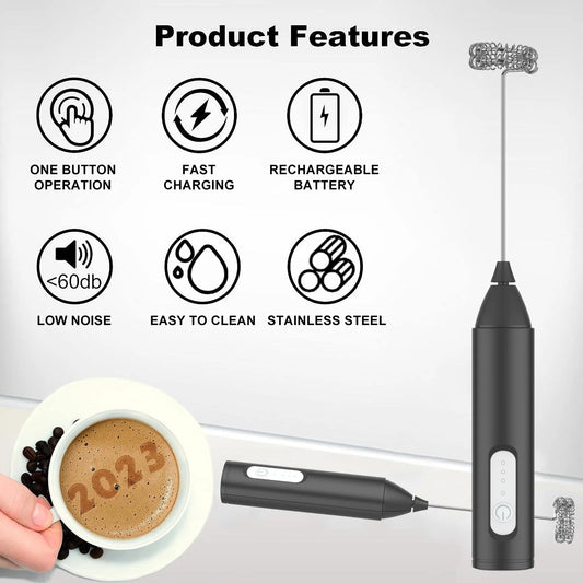 MINI Milk Frother USB Rechargeable 3 Speeds Foam Maker Coffee Whisk Mixer