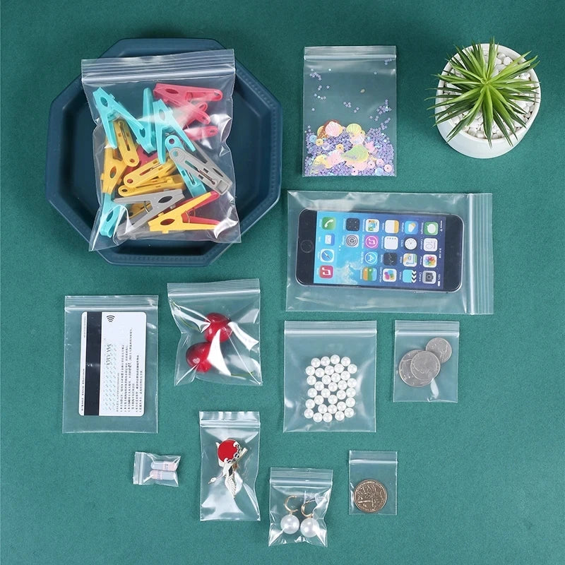 100Pcs Thicken Zipper Sealed Bags Clear Plastic Storage Zipper Bags