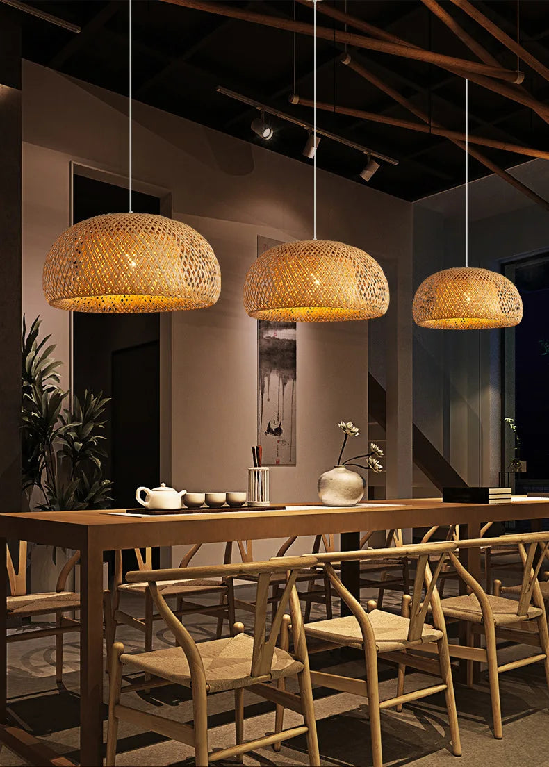 Bamboo Lantern 30cm Pendant Lamp Natural Rattan Wicker E27 LED Chandeliers