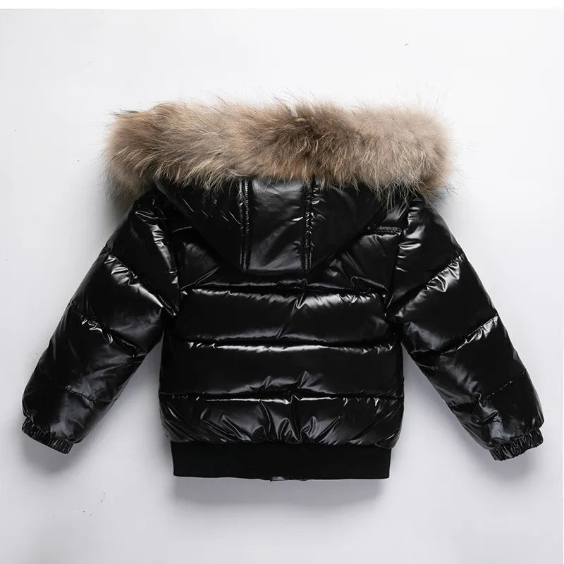 2025 Winter Down Jacket For Girl Real Fur Waterproof Shiny Thicken Warm Boy Winter Outerwear Coat 2-8 Years Kids Parka Outfit