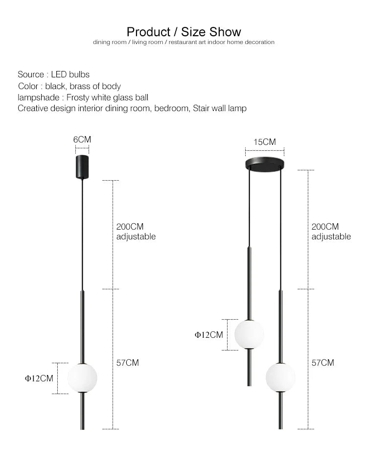 Nordic Simple Glass Ball Pendant Lights Dining Room Bedroom Decor