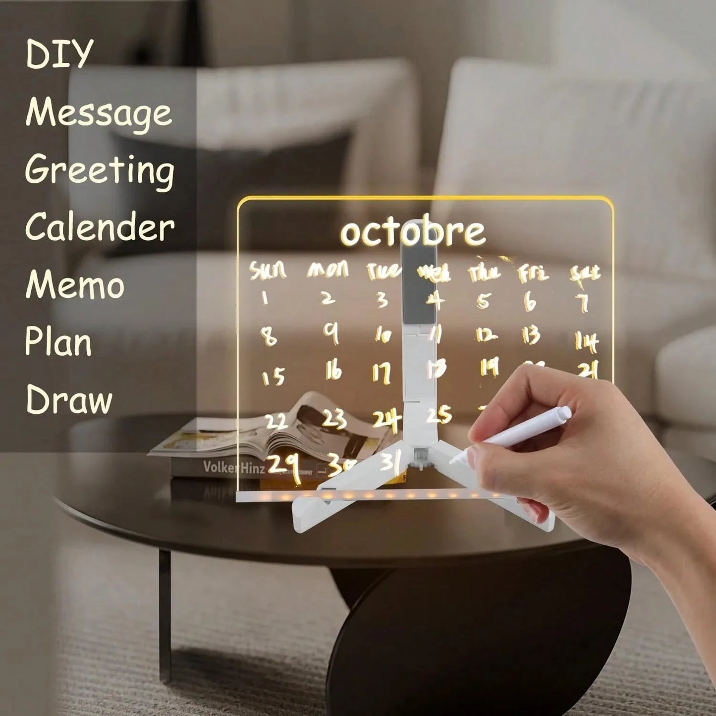 LED Note Board Light Up Message Board With Stand Acrylic Dry Erase Board With Light, Led Drawing Writing Board With 7 Marker Pen