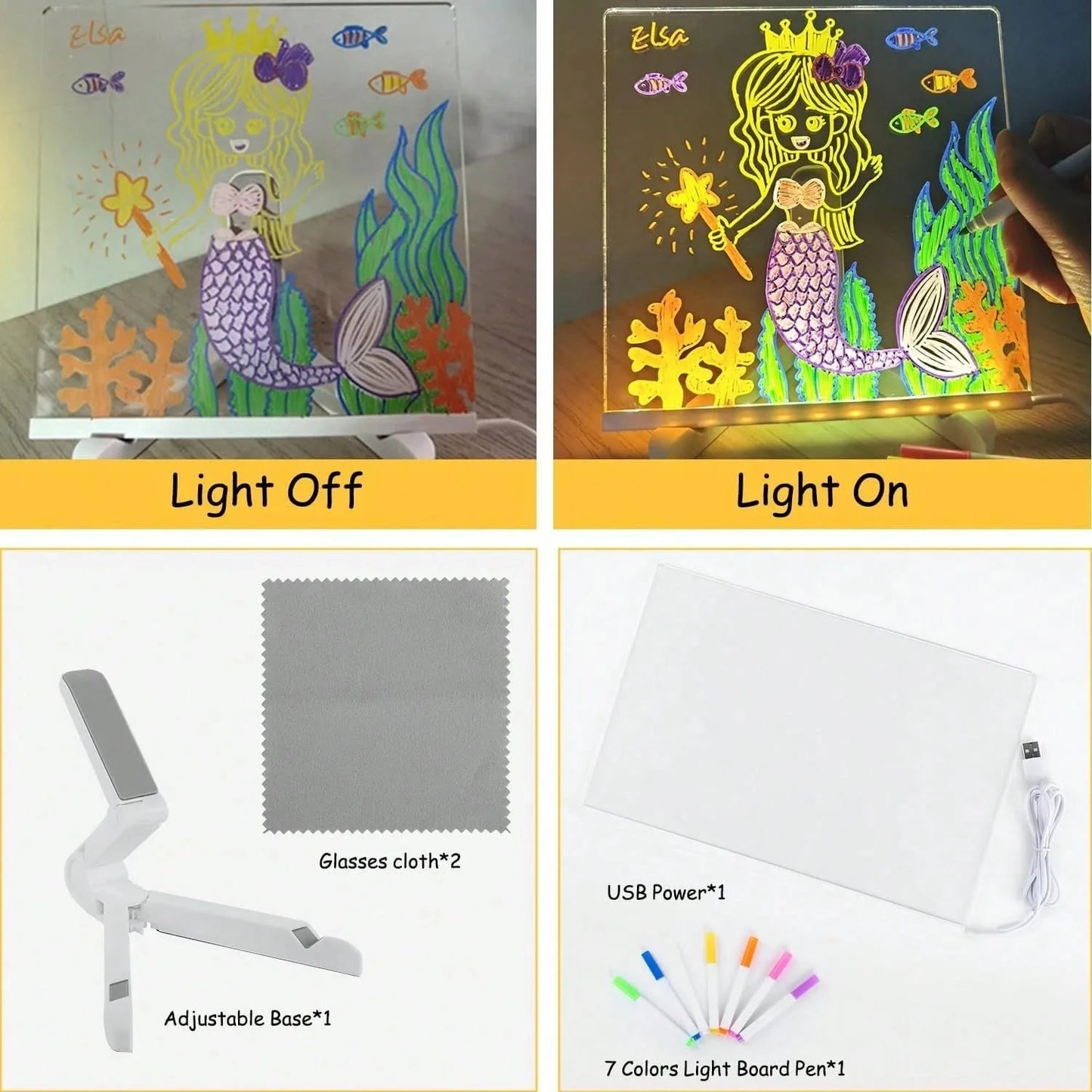 LED Note Board Light Up Message Board With Stand Acrylic Dry Erase Board With Light, Led Drawing Writing Board With 7 Marker Pen
