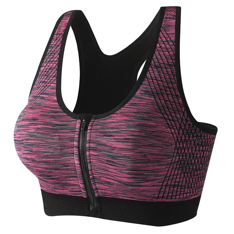 Women Sports Bra Front Zipper Sports Bra Breathable Shock-proof Underwear High Impact Yoga Bra Running Vest Fitness Workout Tops