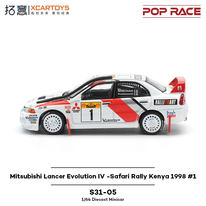 POP RACE 1/64 Mitsubishi Lancer Evolution IV Safari Rally Kenya 1998 #1 Alloy Premium Diecast Vehicle Model Toys Collectible
