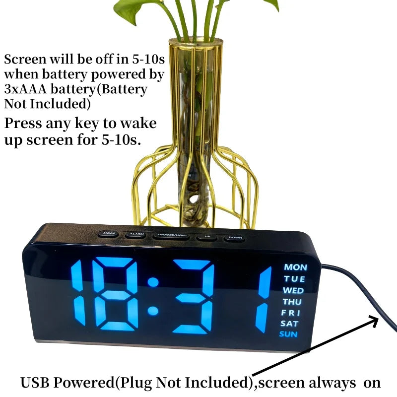 USB Powered Digital Alarm Clock with Mood Light Dual Alarm Snooze Table Clock