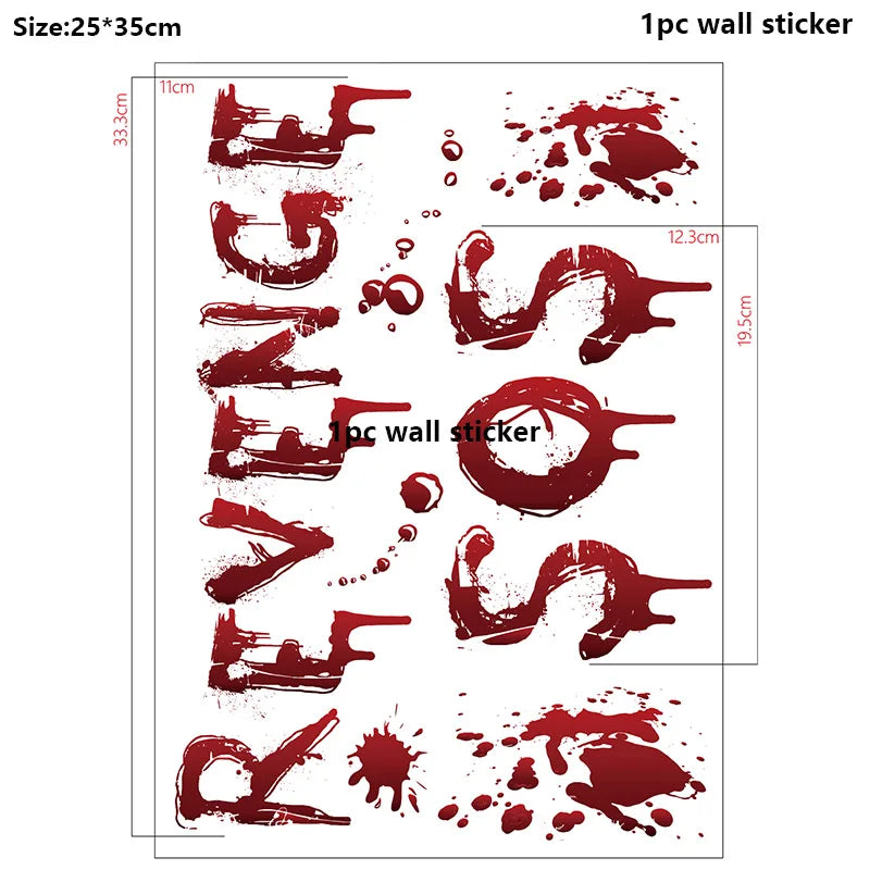 Halloween Warning Tape Wall Door Window Blood Handprint Footprint Stickers Halloween Theme Party Horror Scene Decor Supplies