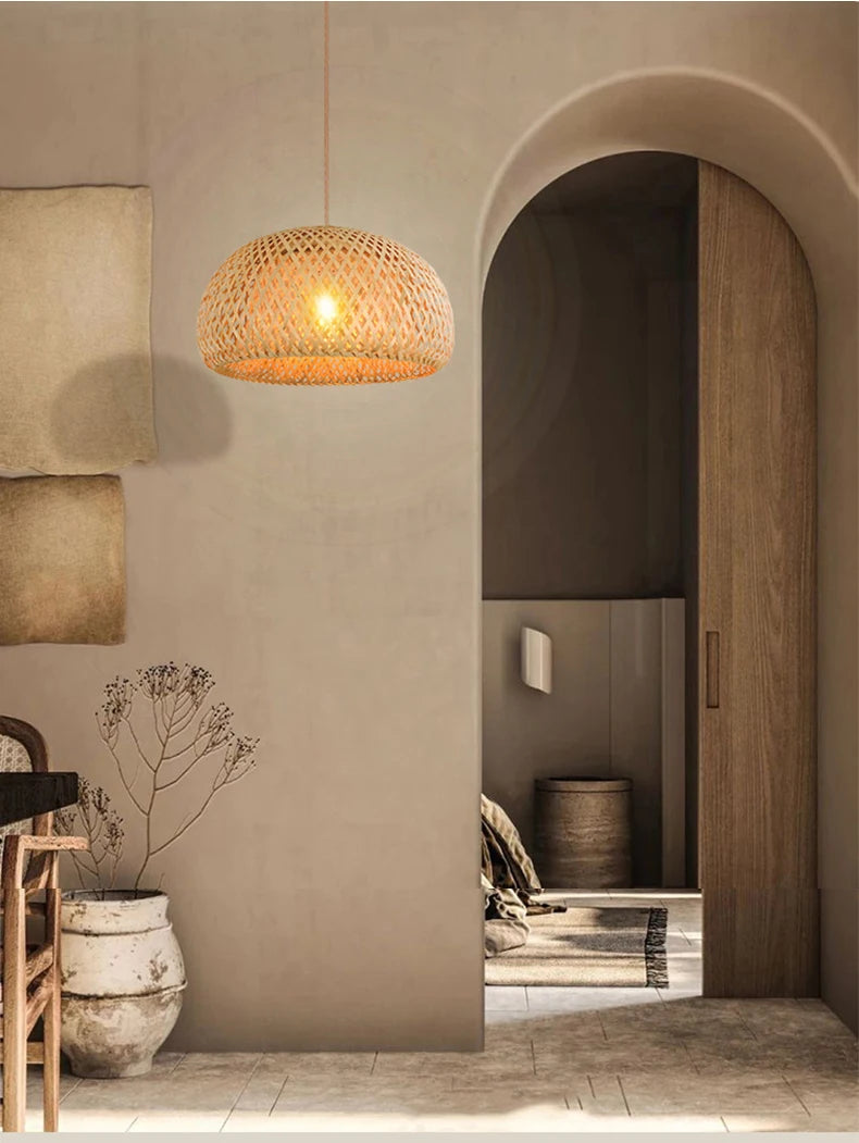 Bamboo Lantern 30cm Pendant Lamp Natural Rattan Wicker E27 LED Chandeliers