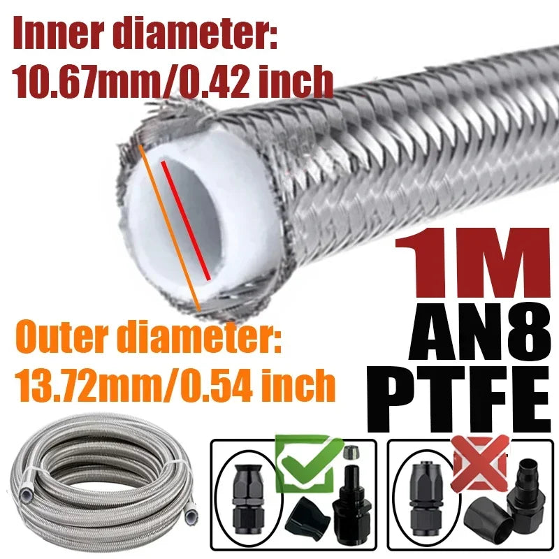 Engine Pipe Brake Tube 304 Stainless Steel Braided 1-6M(3.2-19.6FT) 3AN 4AN 6AN 8AN 10AN E85 PTFE Fuel Hose Oil Gas Cooler Line