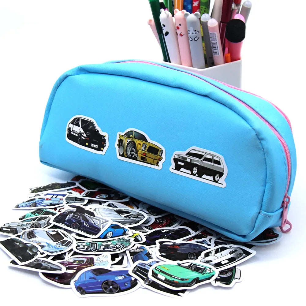10/50/100 Pcs Retrofit Racing Car PVC Stickers Laptop Guitar Sticker Decal