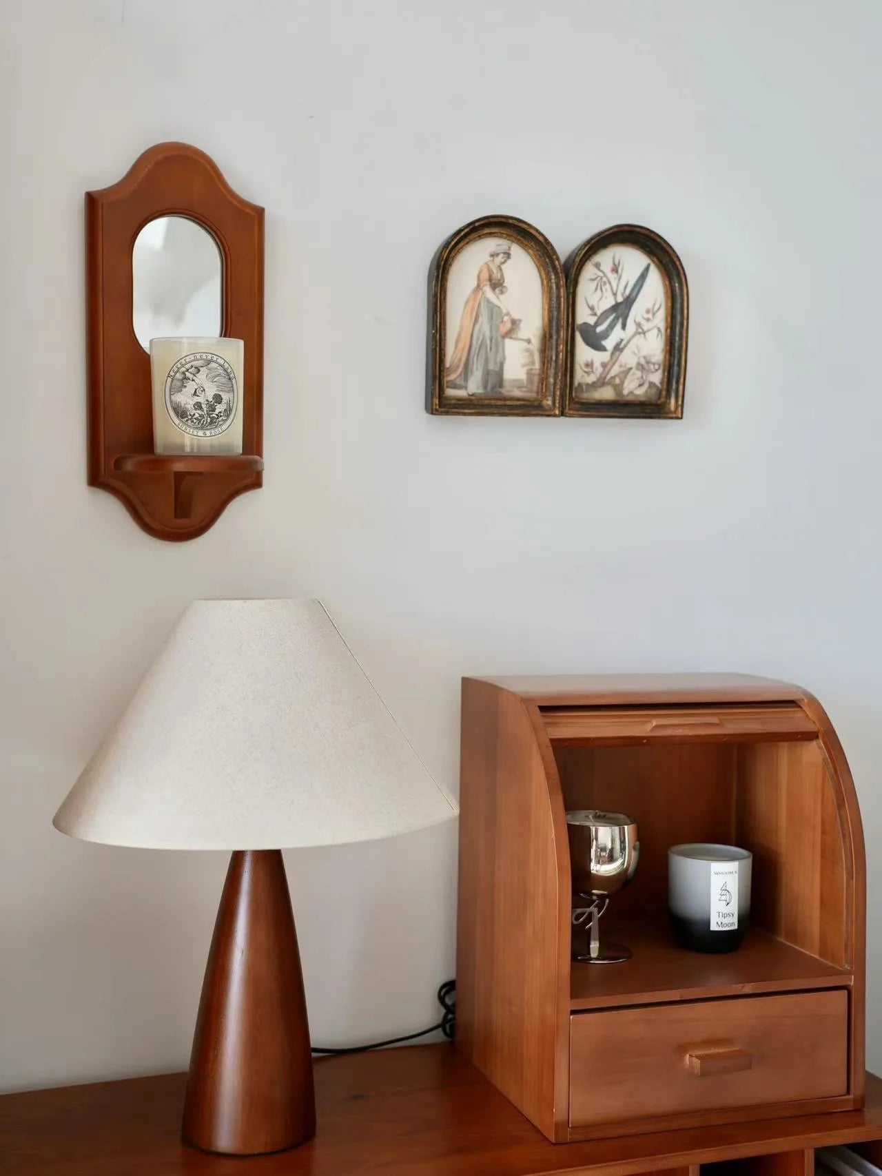 Solid Wood Retro fabric desk lamp Indoor decor Atmosphere Bedroom Bedside living room Tea Room Study Lamp