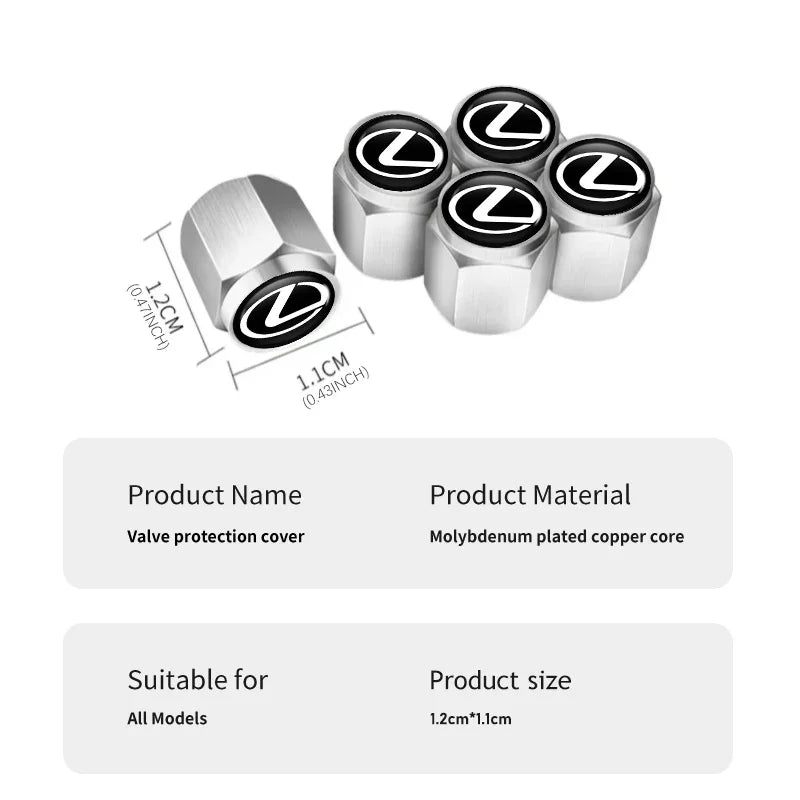 5PCS Lexus -Styling Wheel Tire Valve Rims Stem Caps Dust Decor For Lexus CT200h ES250 ES300h NX300h RX350 IS250 IS200 GS300