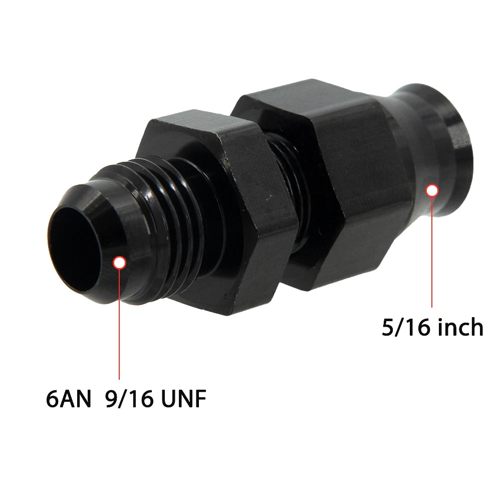 Aluminum Straight AN6/8/10 Male To 5/16" AN6 Male To 3/8" Tube Hose Fitting Adapter Fuel Hard Line Pipe Black Anodized