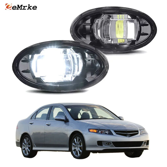 2X Upgrade LED Fog Lights Assembly for Honda Accord CL CM Acura TSX 2006 2007 2008 Car PTF with Clear Lens Daytime Running Light