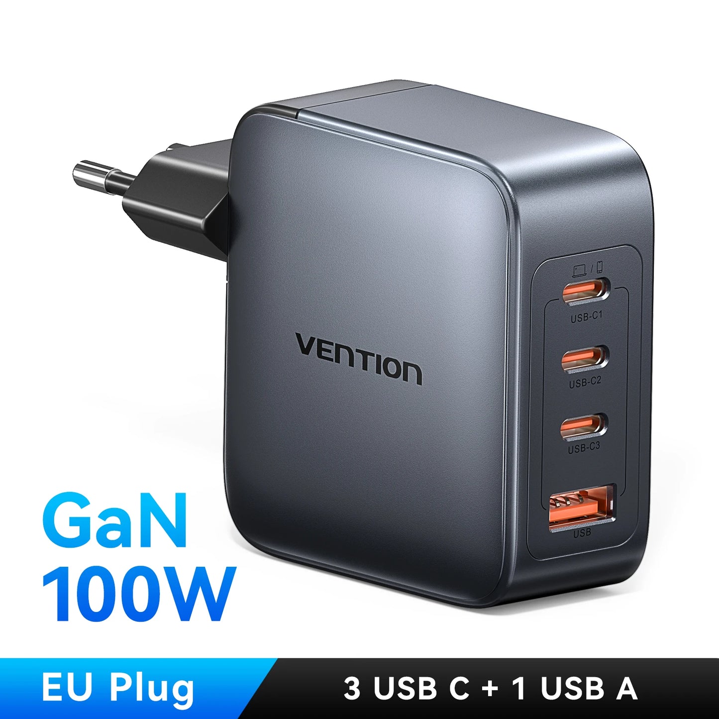 Vention 100W GaN Charger 4 Ports USB C Charger Quick Charge For Macbook Laptop Tablet PD Fast Charger For iPhone 16 15 14 Pro
