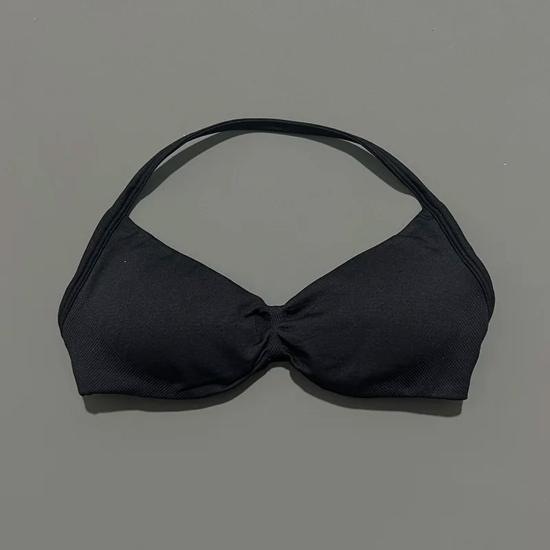 Sports Bra Push Up Strappy Sexy Open Back Gym Crop Top