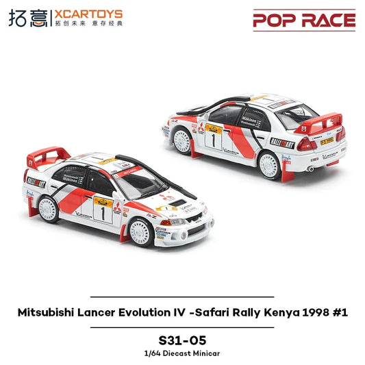POP RACE 1/64 Mitsubishi Lancer Evolution IV Safari Rally Kenya 1998 #1 Alloy Premium Diecast Vehicle Model Toys Collectible