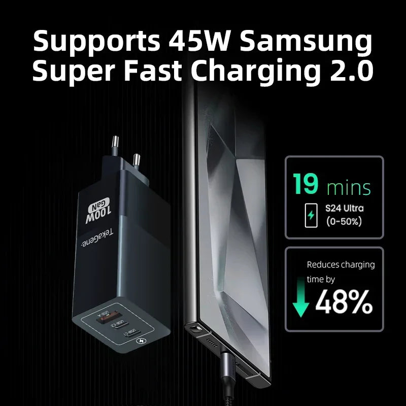 PD 100W GaN Charger USB Type C Fast Charger With Quick Charge 4.0 3.0 USB Phone Charger For iPhone 16 Pro Max Galaxy S24 Laptop