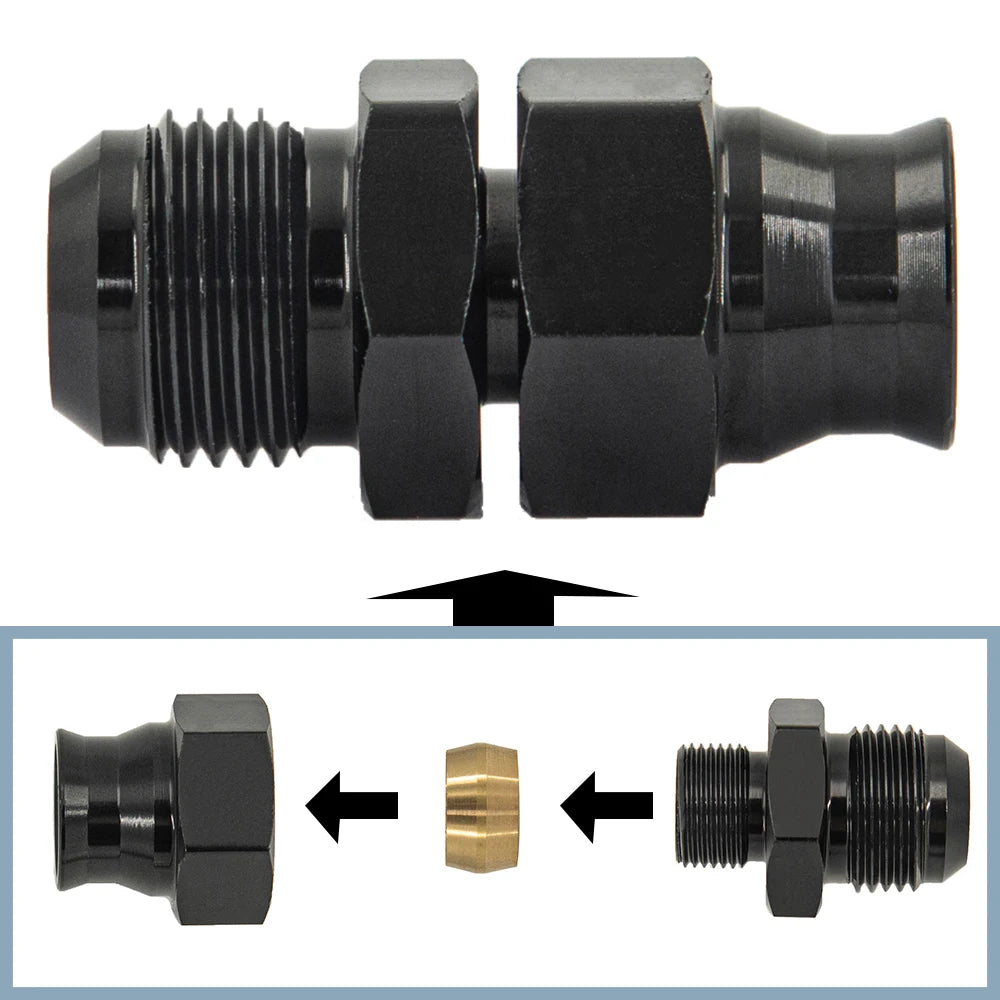 Aluminum Straight AN6/8/10 Male To 5/16" AN6 Male To 3/8" Tube Hose Fitting Adapter Fuel Hard Line Pipe Black Anodized