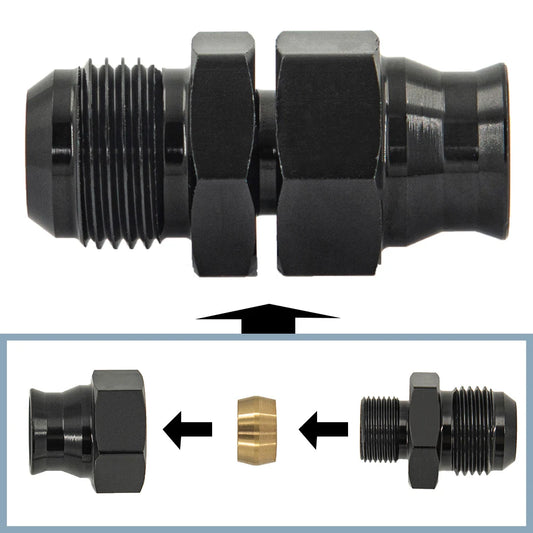 Aluminum Straight AN6/8/10 Male To 5/16" AN6 Male To 3/8" Tube Hose Fitting Adapter Fuel Hard Line Pipe Black Anodized