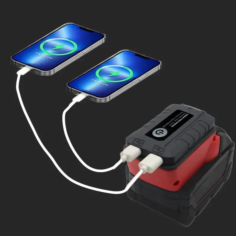 Portable Work Lamp Torch Spotlight LED Light Dual-USB Charging Port Power Bank Adapter Converter for Milwaukee 18V Battery