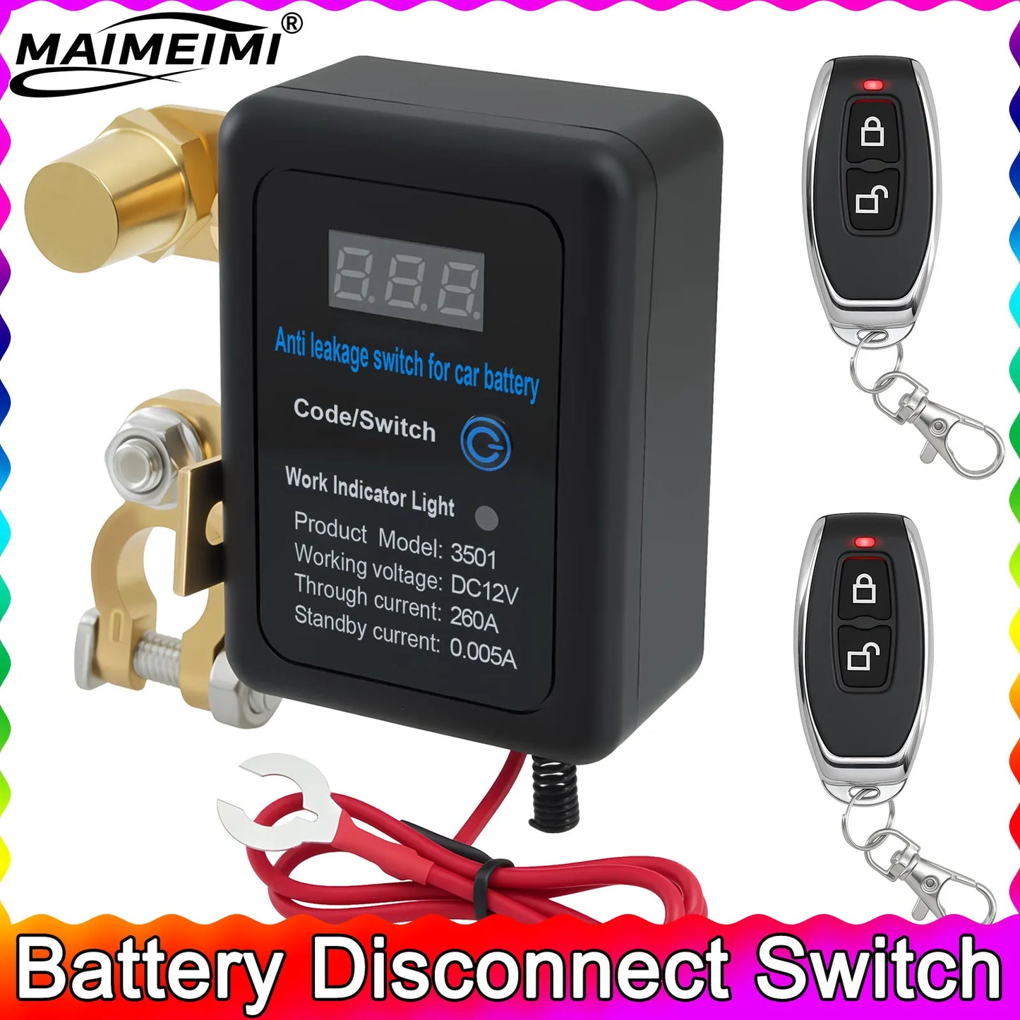 DC 12V Battery Disconnect Switch with LED Car Automatic Power Shut Off Switch 260A Battery Kill Switch Remote Battery Disconnect