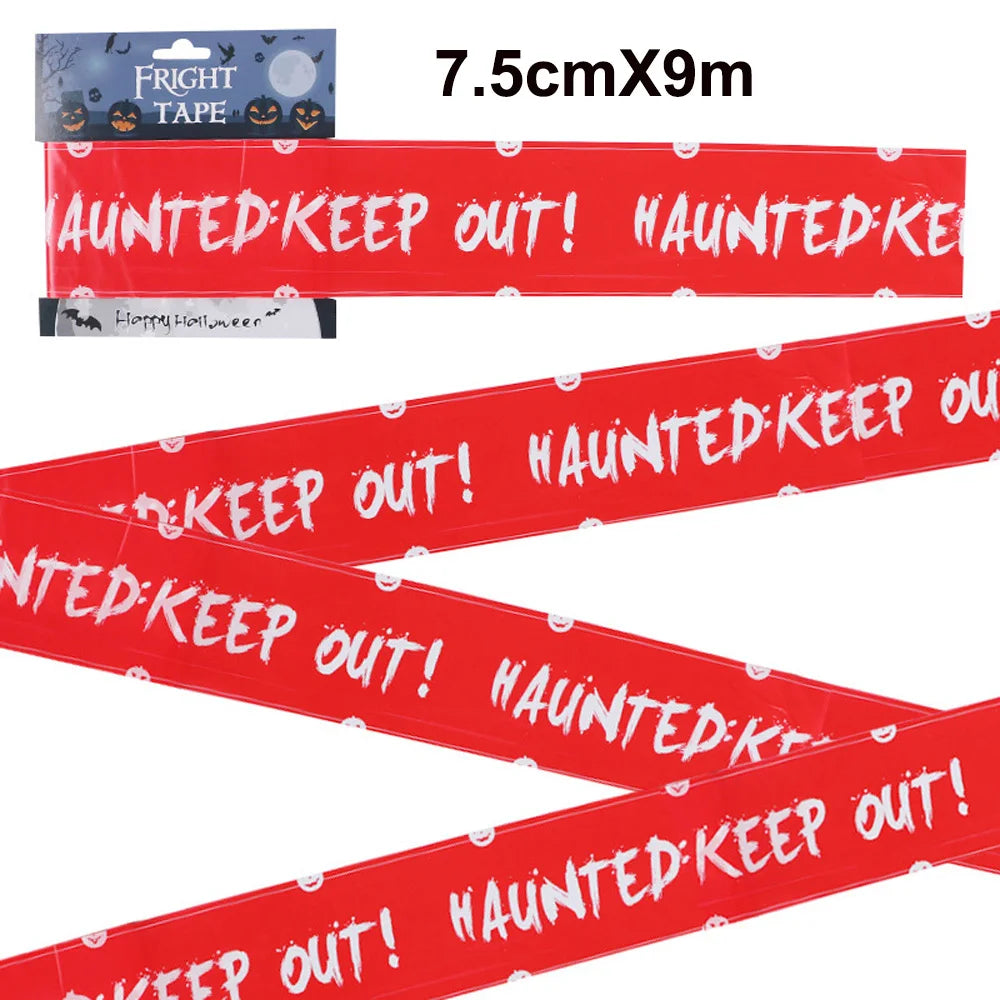 Halloween Warning Tape Wall Door Window Blood Handprint Footprint Stickers Halloween Theme Party Horror Scene Decor Supplies