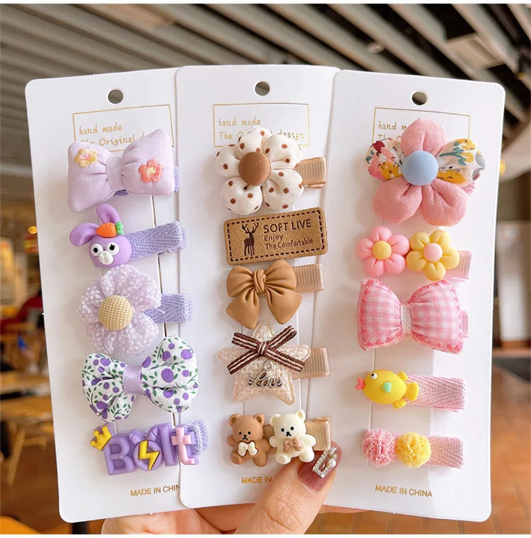 1Set Girls Cute Candy Bowknot Flower Barrettes Girls Baby Hair Clip Hairpins Headband For Children Kids Hair Accessories New