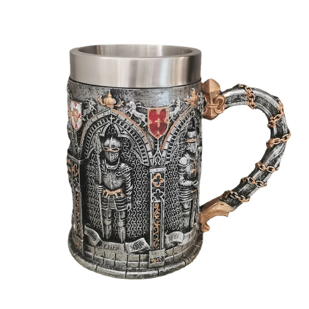 Medieval Viking Retro 3D Sword Skull Beer Mug With Stainless Steel Insert Resin Big Capacity Coffee Cups Men's Halloween Gift