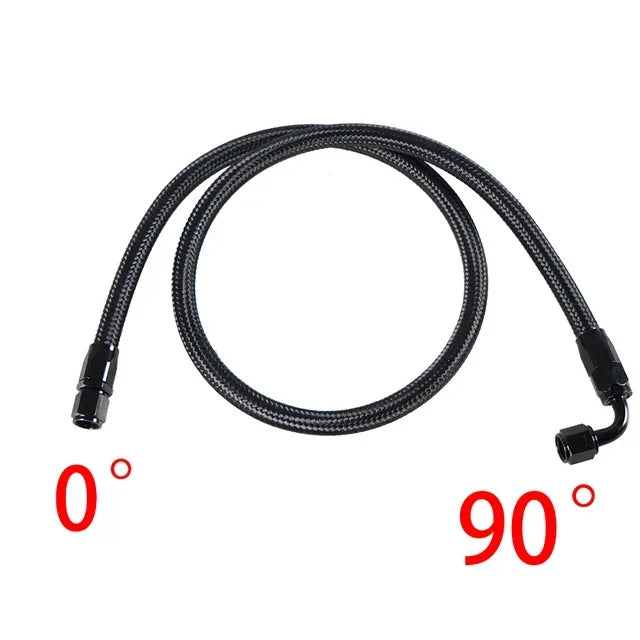 1M 6AN AN6 Black Braided Oil Fuel Fittings Hose End 90+90 Degree Oil Adaptor Kit Oil Fuel Hose Line