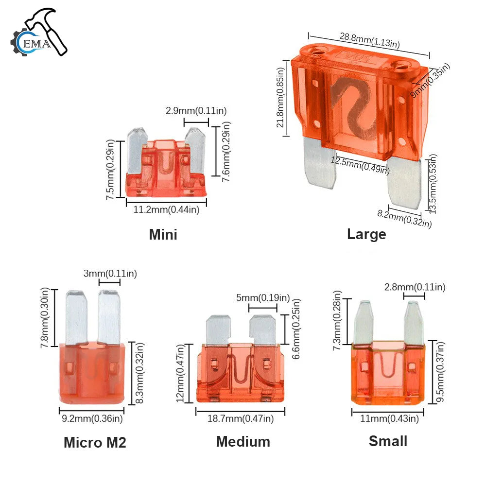 300/180/120pcs Car Blade Fuse Assortment Kit Auto Truck Automotive Medium Small Fuse Mixed Motorcycle Circuit Fuse With Box