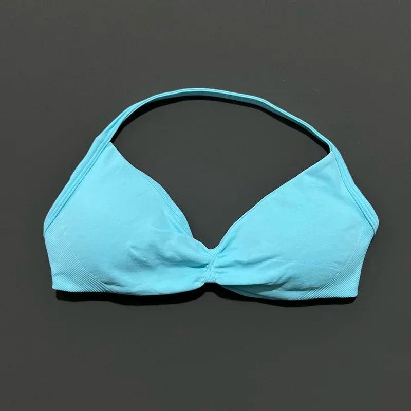 Sports Bra Push Up Strappy Sexy Open Back Gym Crop Top