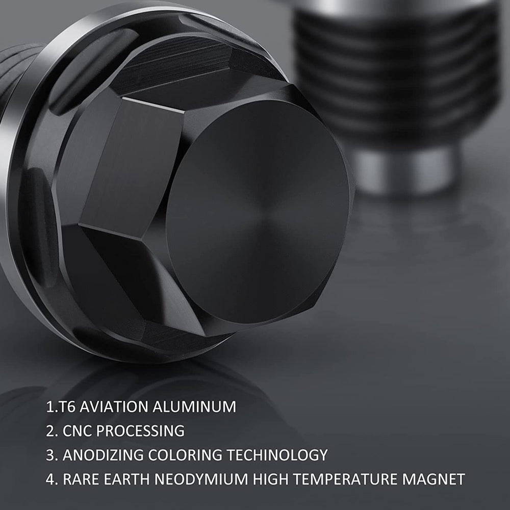 M14 x 1.5 Aluminum Magnetic Oil Drain Plug Fit for Honda / Ford / Hyundai with Crush Washer Gasket, Universal Magnetic Oil Drain