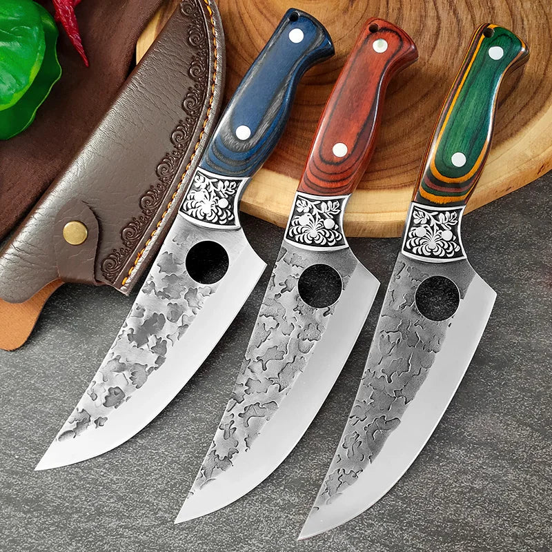 Hand-Forged Boning Knife Professional Butchers' Knife Wood Handle Cleaver Meat Kitchen Knife Chef Slicing Fruit Utility Knife