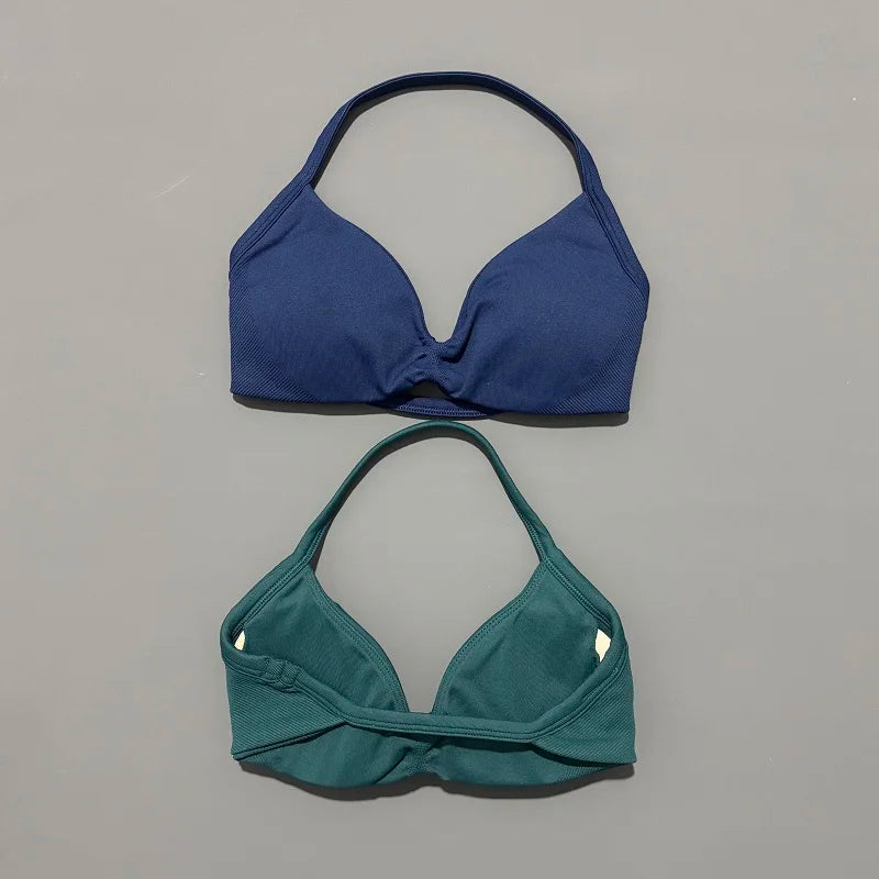 Sports Bra Push Up Strappy Sexy Open Back Gym Crop Top