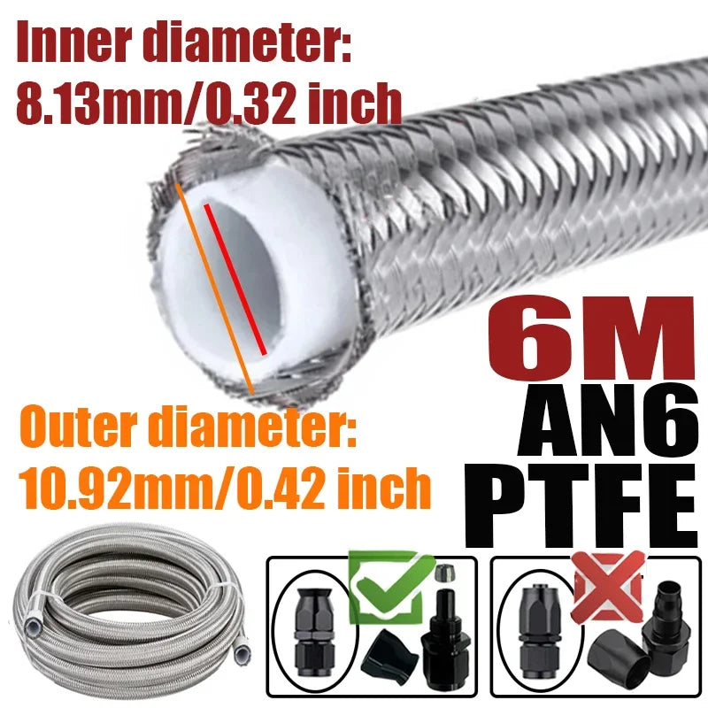 Engine Pipe Brake Tube 304 Stainless Steel Braided 1-6M(3.2-19.6FT) 3AN 4AN 6AN 8AN 10AN E85 PTFE Fuel Hose Oil Gas Cooler Line