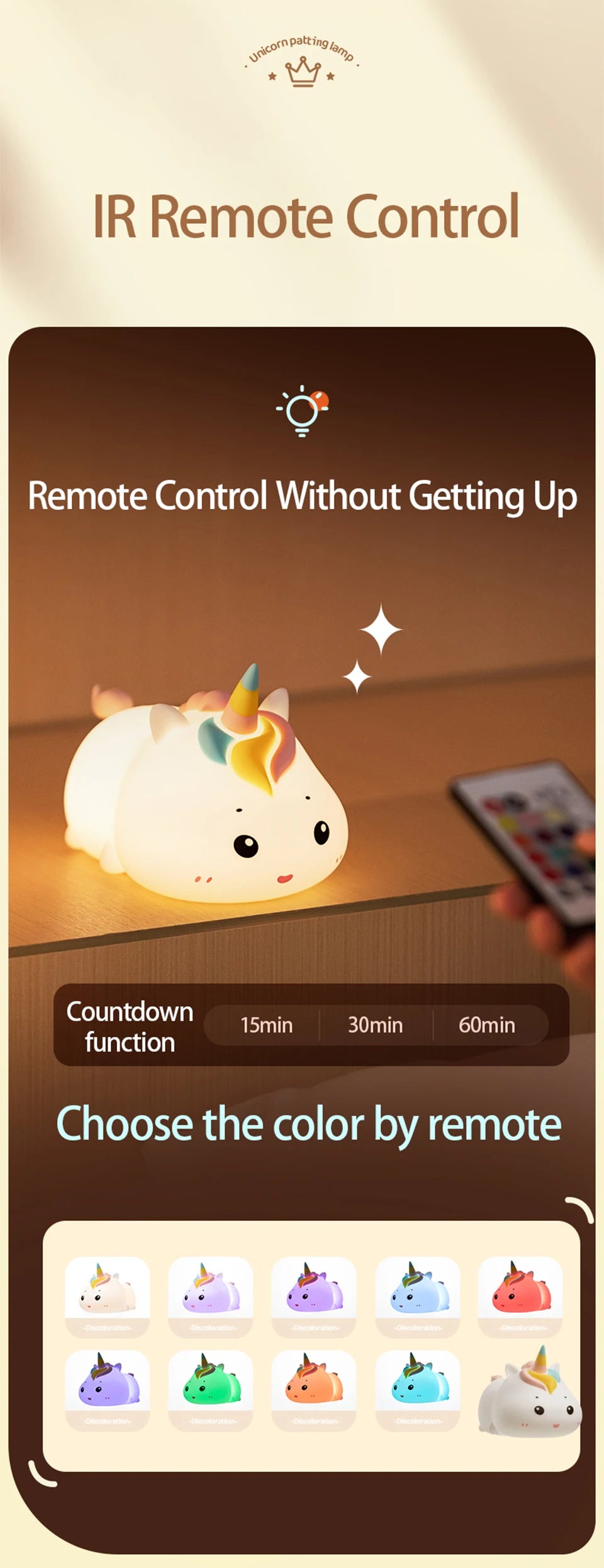 Rechargeable Silicone Patting Lamp Unicorn LED Night Lamp with Remote Control