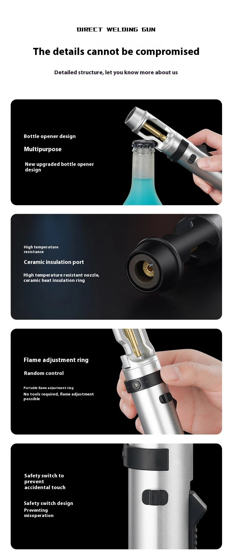 Powerful Metal Gas Lighter Windproof Kitchen Cooking Torch Flame Jet Barbecue