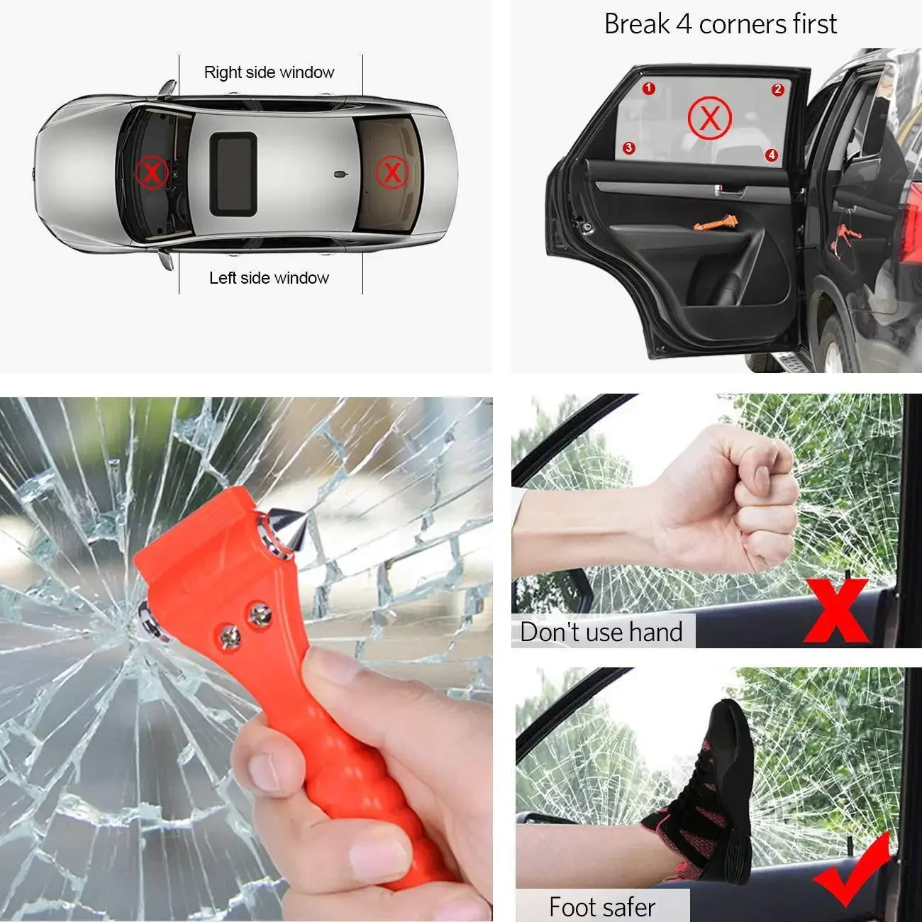 Car Safety Hammer Seat Belt Cutter 2-in-1 Emergency Break Window Glass Punch Survival Life Rescue Tools