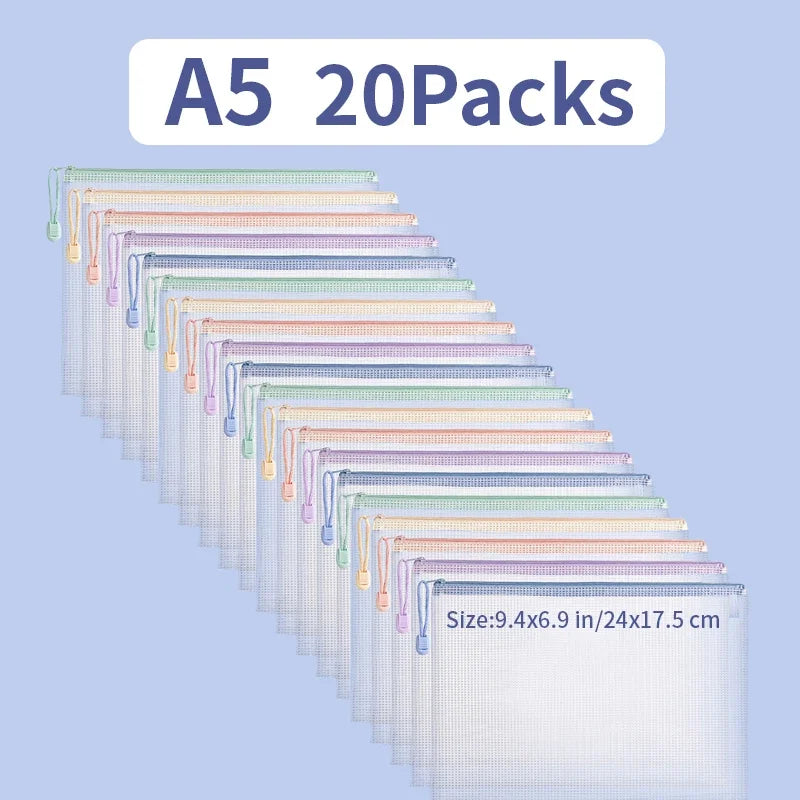 Zipper Mesh Bags A4/A5 Plastic Zipper Bags For Organizing Zipper Bag