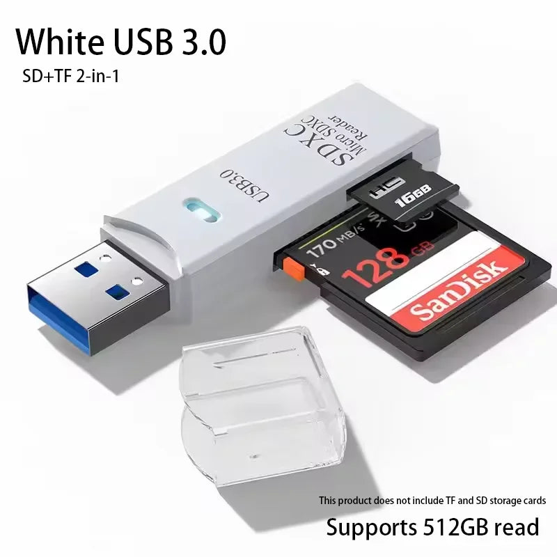 Multi Functional 2 In 1 High-speed USB 3.0/2.0 Card Reader Supports TF+SD